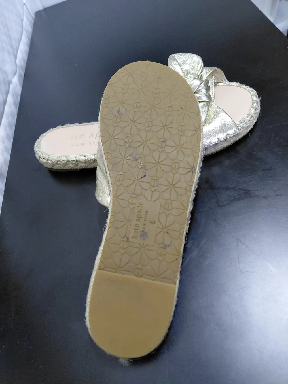 Kate Spade Gold Knot Espadrille Slide Sandals